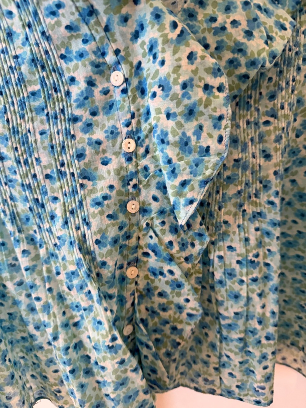 Doen Henri Blue Daisy Fields Floral Ruffle Blouse XS - Picture 6 of 8